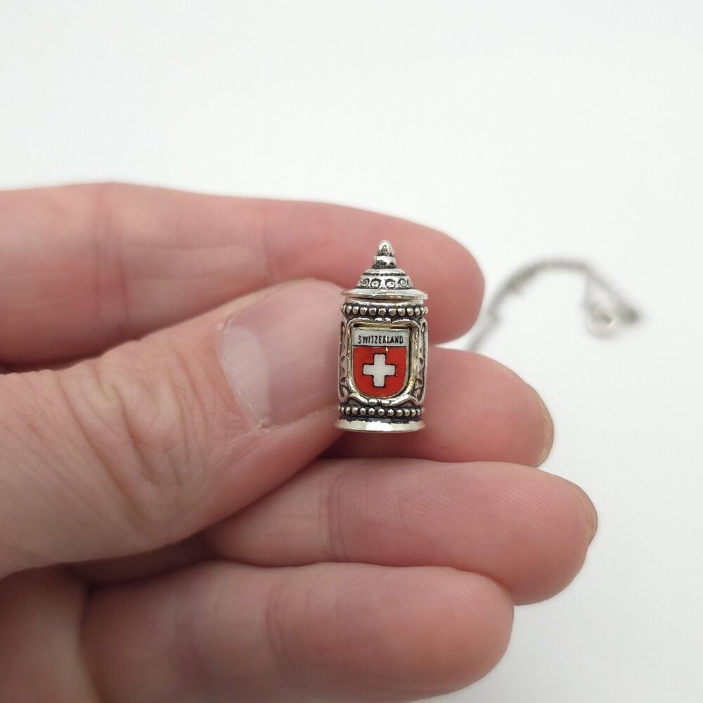 18 Inch Sterling Silver Switzerland Beer Mug Necklace A1117